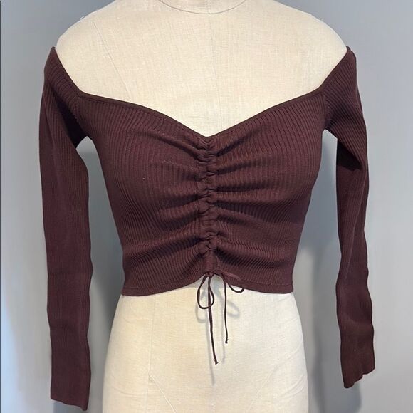 NWT Zara Ribbed Long Sleeve Off the Shoulder Crop Top Size S - Picture 1 of 8